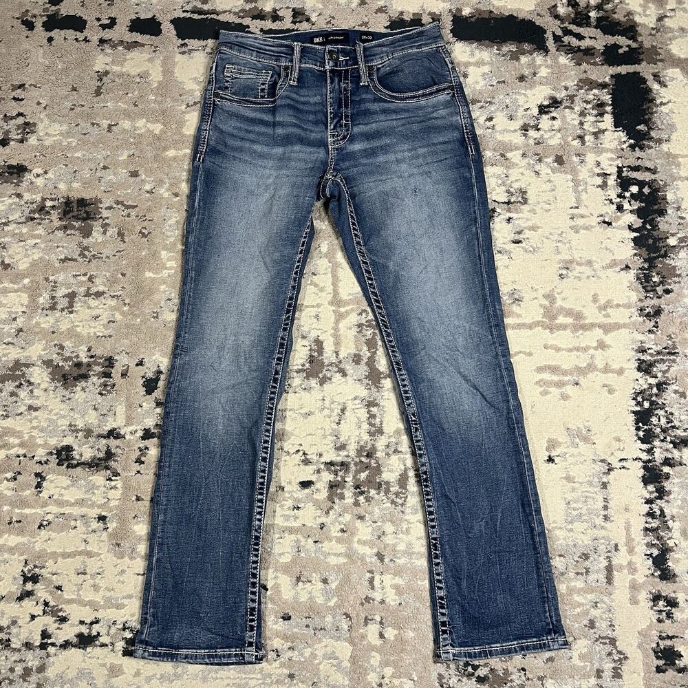 BKE Jake Jeans Men 29x32 Medium Wash Relaxed Straight Stretch Denim Thick Stitch